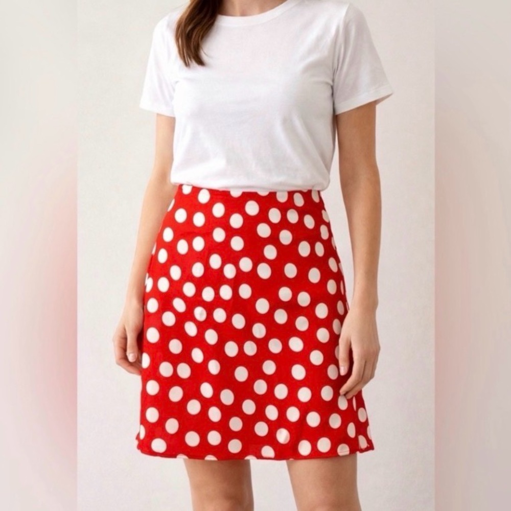 J. Crew Red and White Polka Dot A-Line Skirt